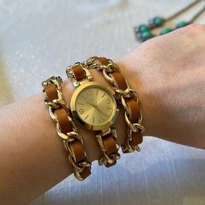 Leather and chain wrap bracelet watch